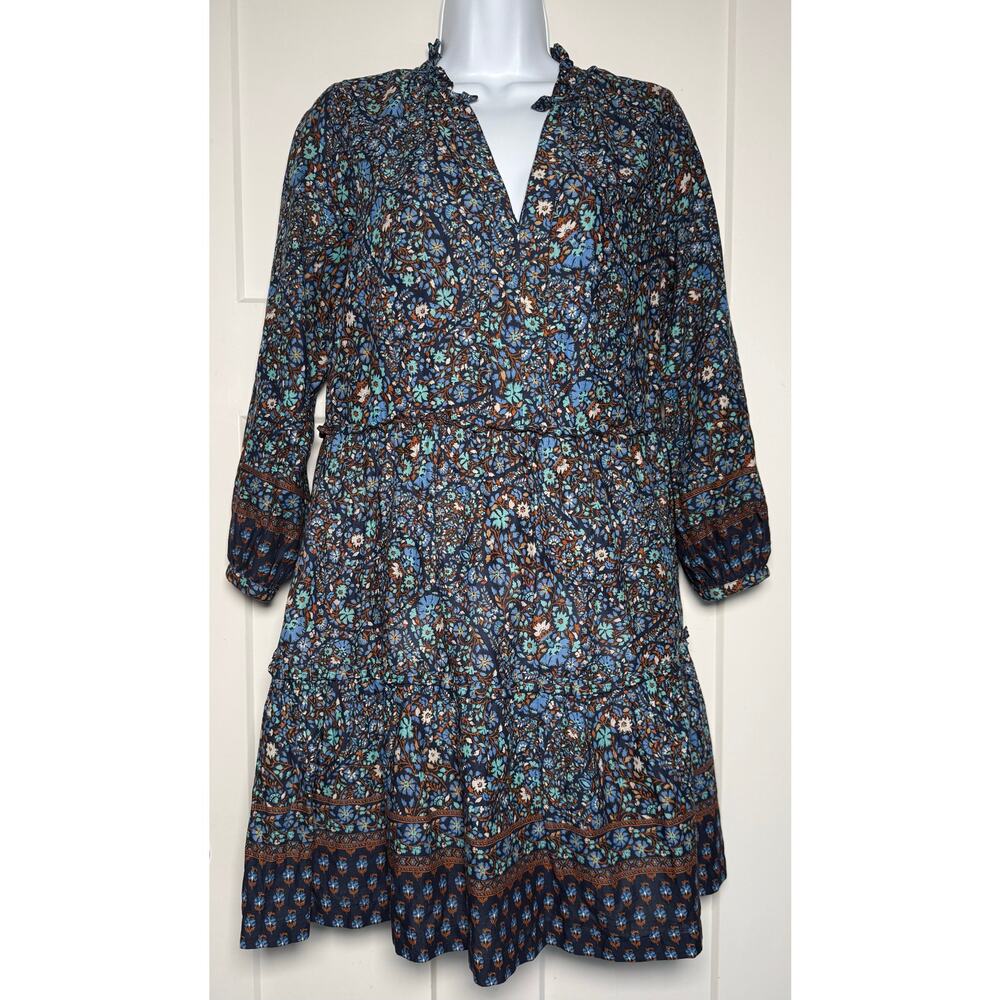 Vineyard Vines Fenwick Paisley Tiered Dress Navy Floral Size XSMALL Lined Vneck